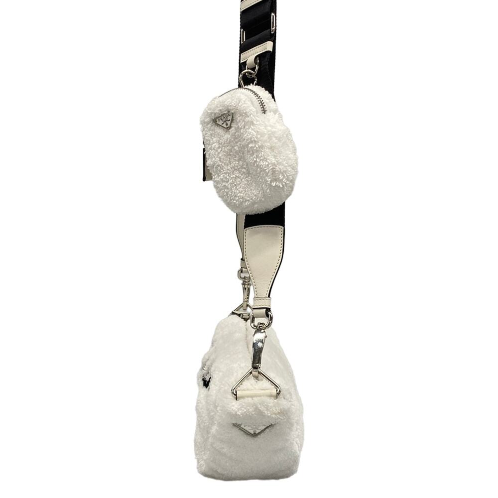 Prada Terry Shoulder Bag 1BH190 White Black - Picture 4 of 15